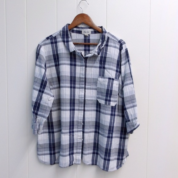 Per‎ Se Plaid Button Down Shirt 3/4 Sleeve Relaxed Fit Casual Top Sz 2X / #6307 - Picture 1 of 5